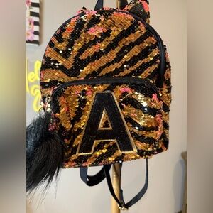 Justice Sequin Tiger Stripe Backpack - Gold, Black, Pink
